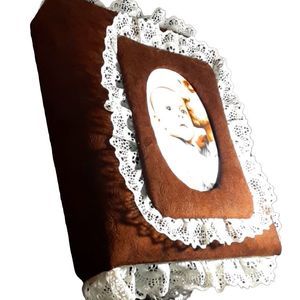 Vintage Hazelnut cloth photo album with lace 12×10in. Brand-NEW